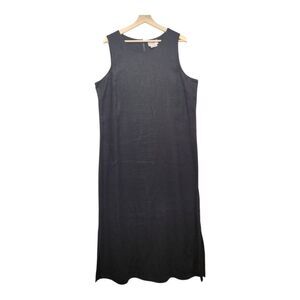 Vintage Women's Black Linen Sleeveless Lagenlook Sheath Dress Size 12